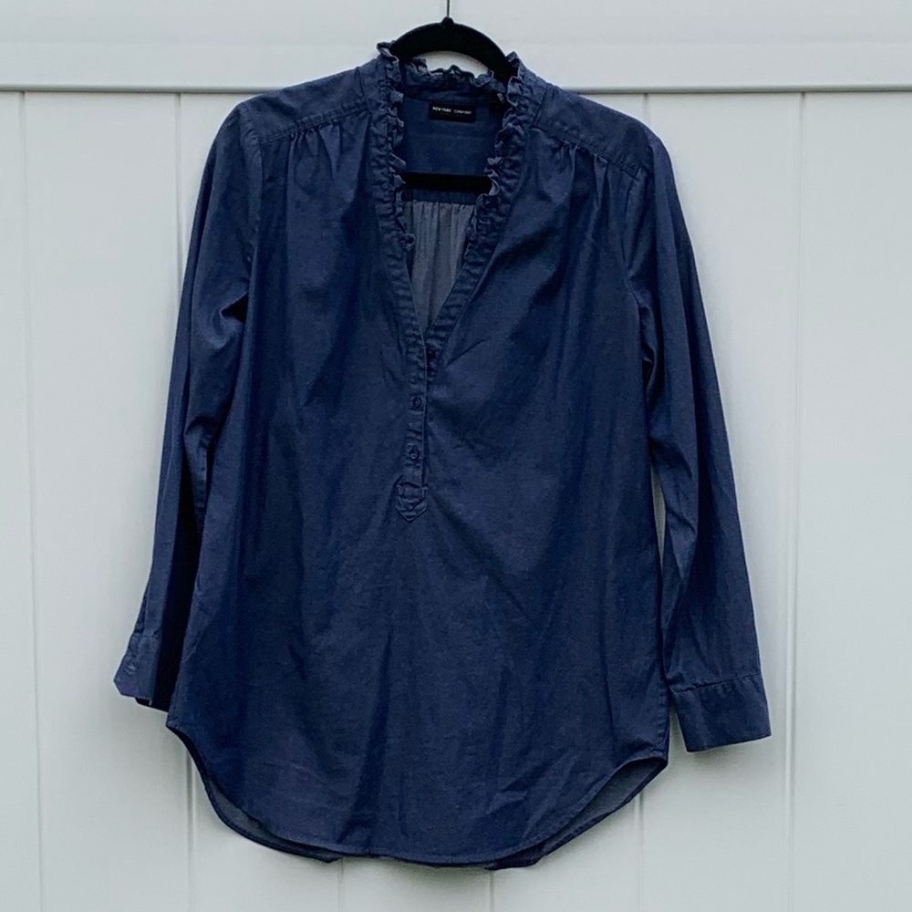 New York & Company denim stretch blouse